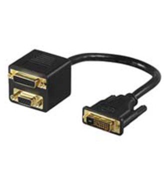 Y-Adapter 1x DVI Stecker > 1x S-VGA Buchse + 1x DVI-I Buchse