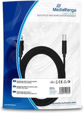MediaRange USB 2.0 Anschlusskabel, Stecker A/B, 5.0m, schwarz