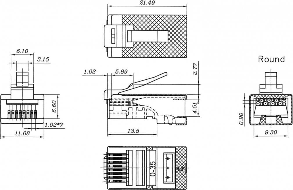 RJ45 Stecker, CAT 6 STP geschirmt