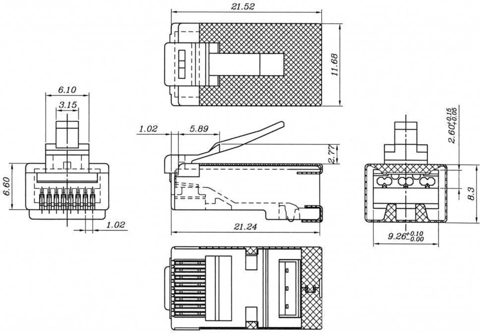 RJ45 Stecker, CAT 6A STP geschirmt